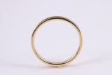 2.50 mm Wide Simple Comfort Court Profile Wedding Band, Made from Solid Yellow Gold, British Hallmarked