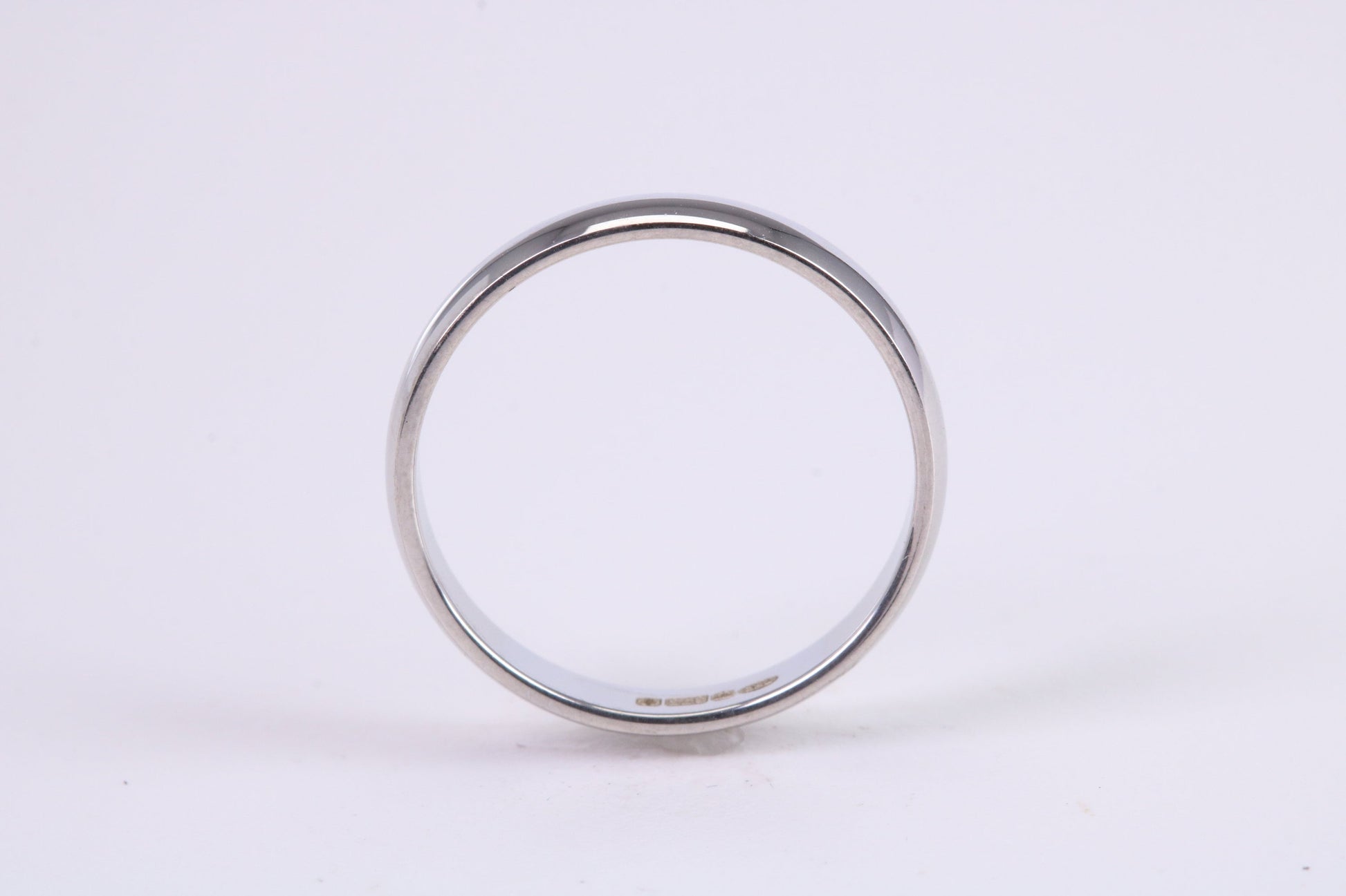 3 mm Wide Simple Traditional D Profile Wedding Band, Made from Solid White Gold, British Hallmarked
