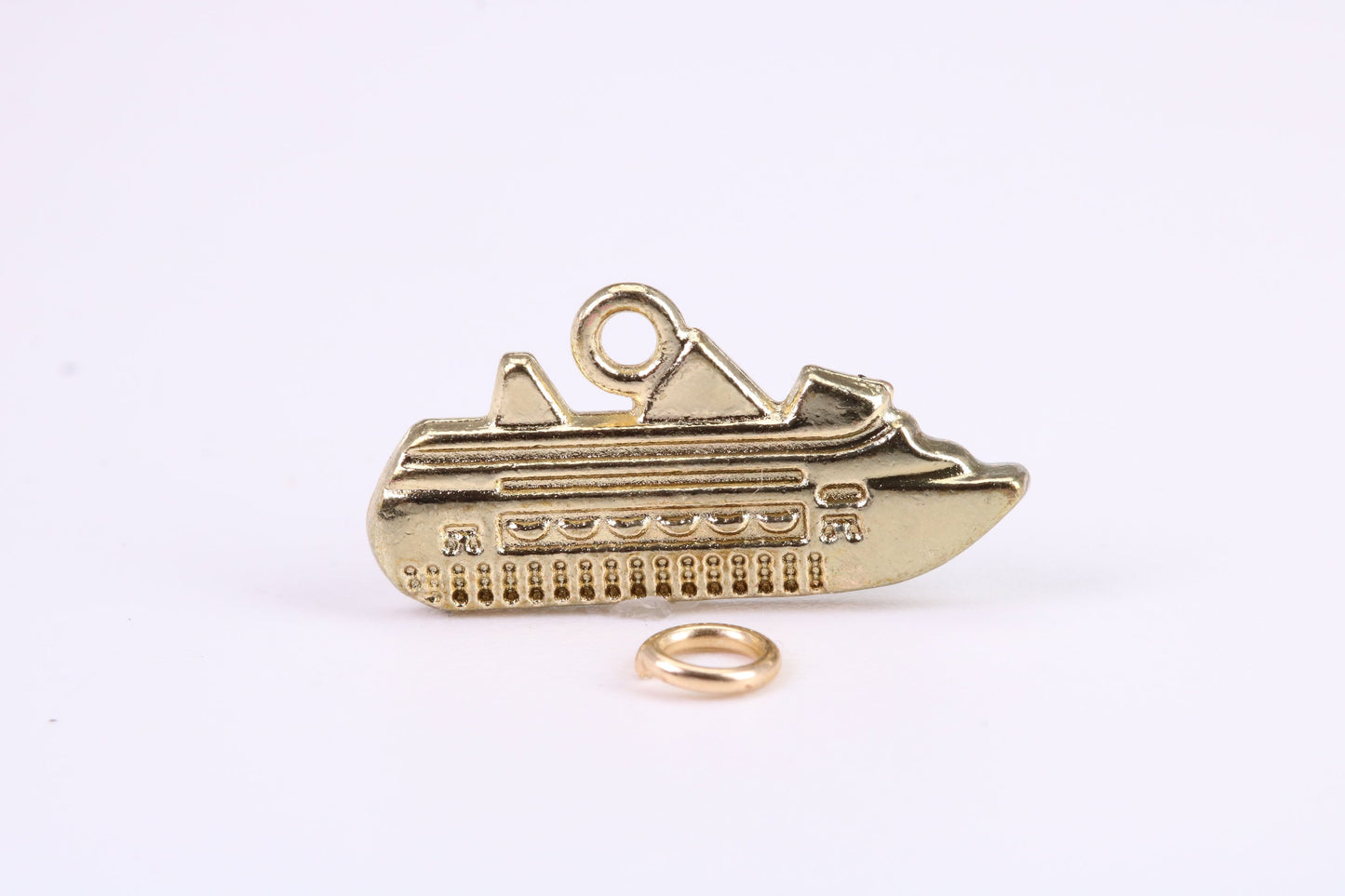 Cruise Ship Charm, Traditional Charm, Made from Solid Yellow Gold, British Hallmarked, Complete with Attachment Link