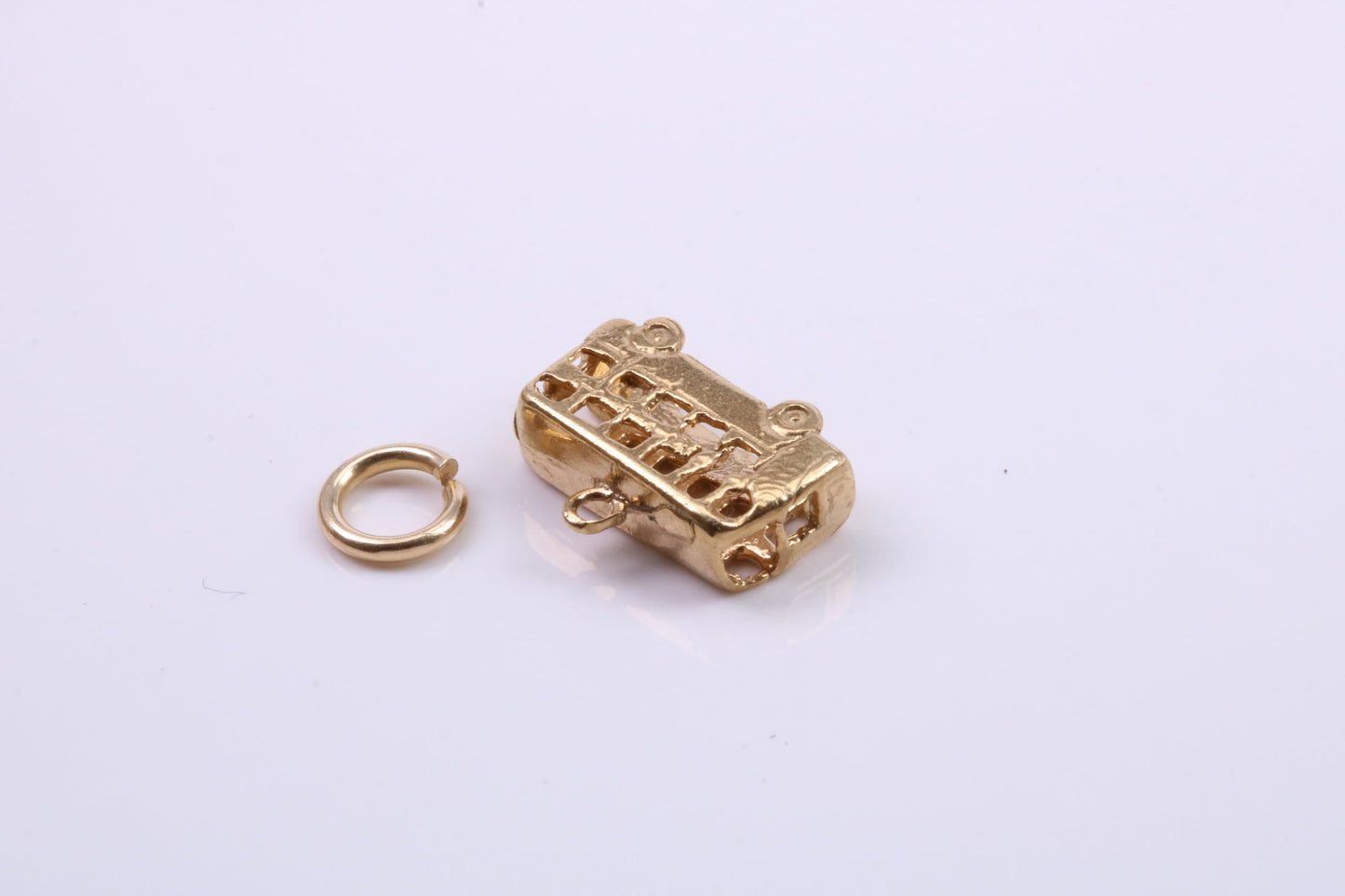 London Bus Charm, Traditional Charm, Made from Solid Yellow Gold, British Hallmarked, Complete with Attachment Link