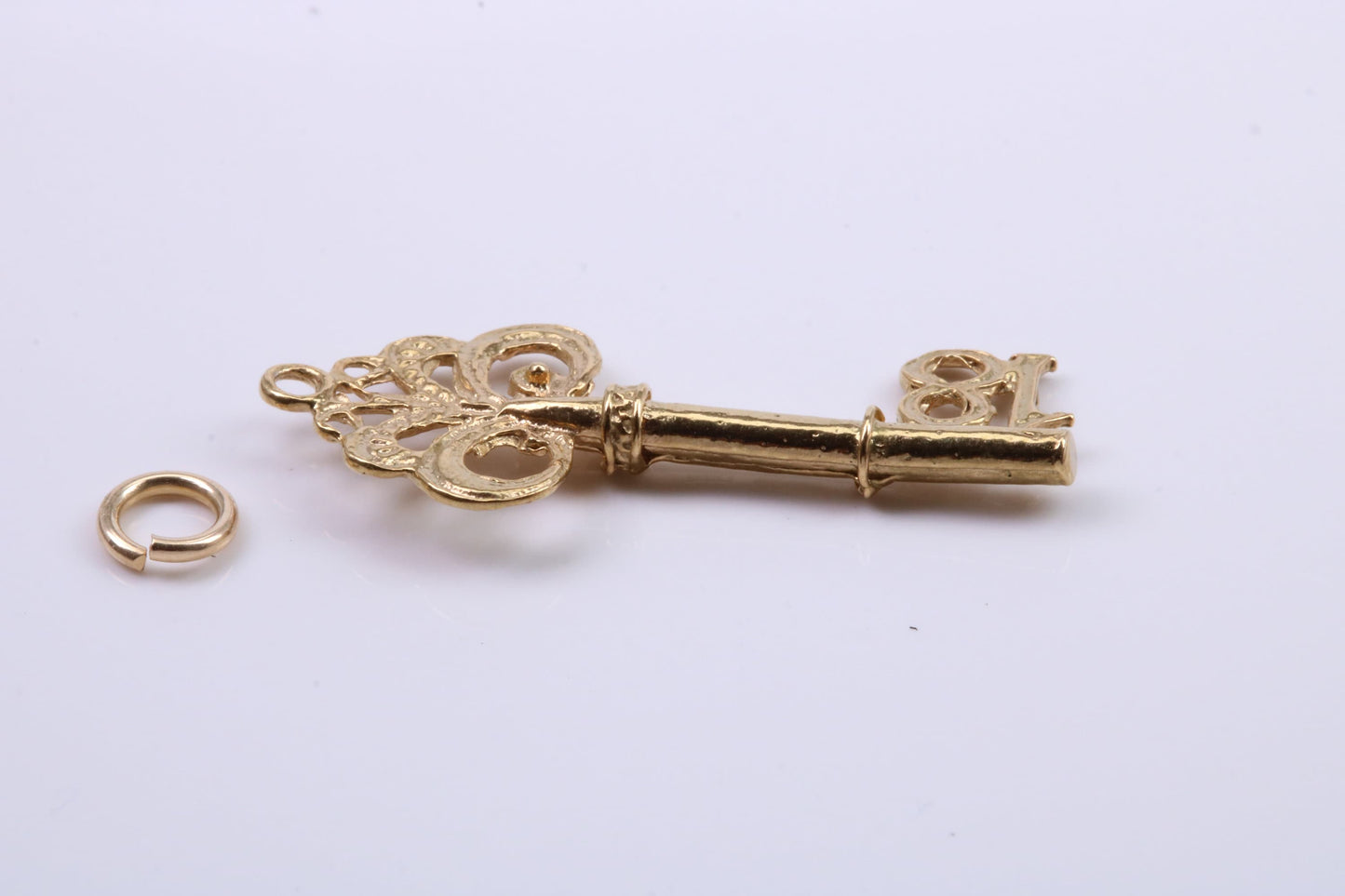 18th Birthday Key Charm, Traditional Charm, Made from Solid Yellow Gold, British Hallmarked, Complete with Attachment Link