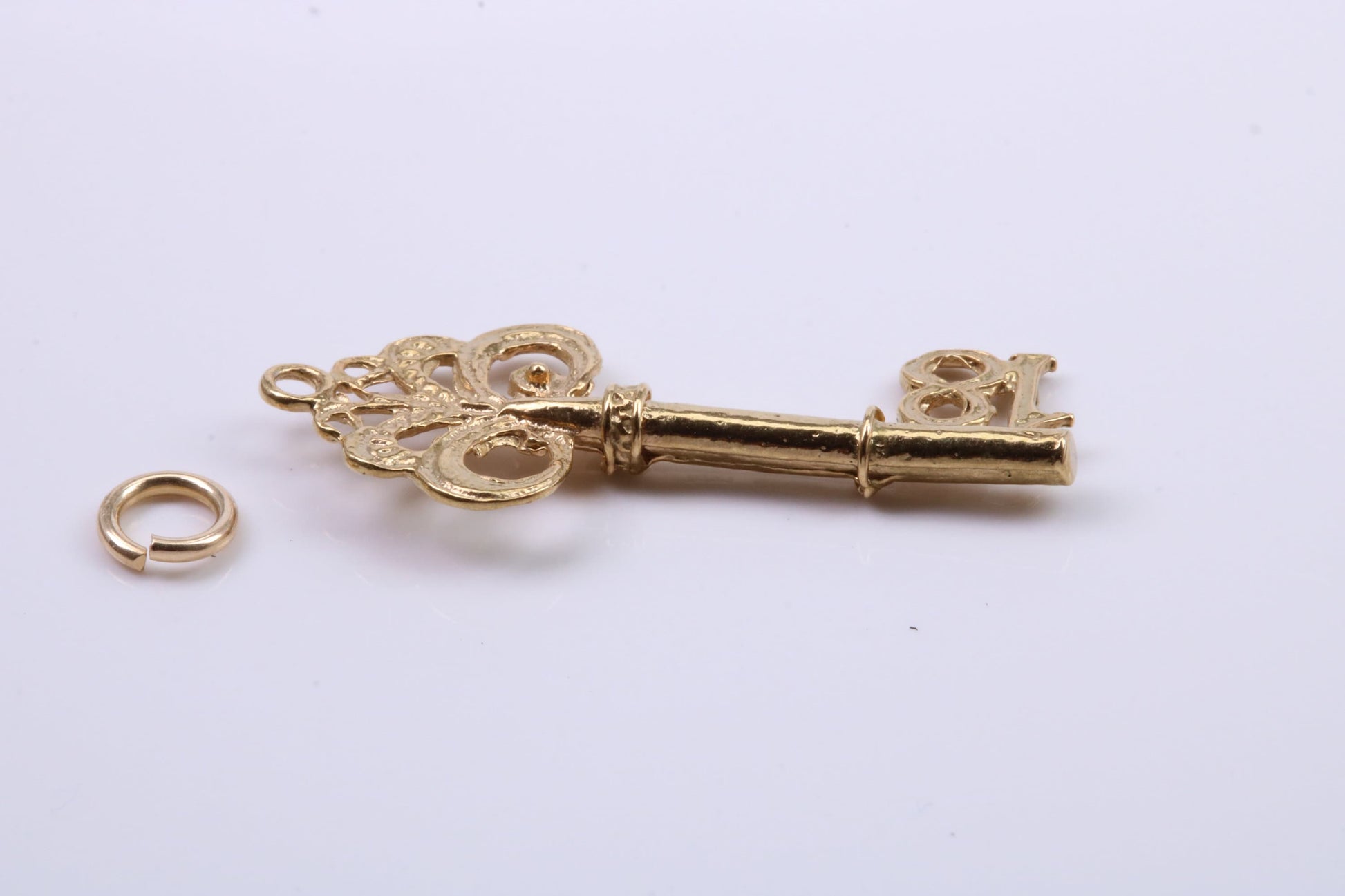 18th Birthday Key Charm, Traditional Charm, Made from Solid Yellow Gold, British Hallmarked, Complete with Attachment Link