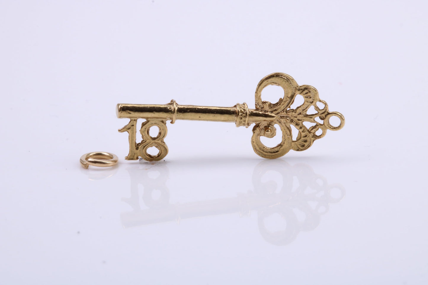 18th Birthday Key Charm, Traditional Charm, Made from Solid Yellow Gold, British Hallmarked, Complete with Attachment Link