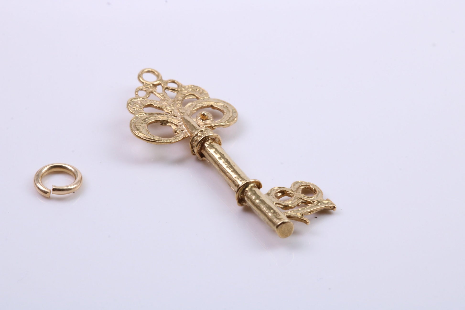 18th Birthday Key Charm, Traditional Charm, Made from Solid Yellow Gold, British Hallmarked, Complete with Attachment Link