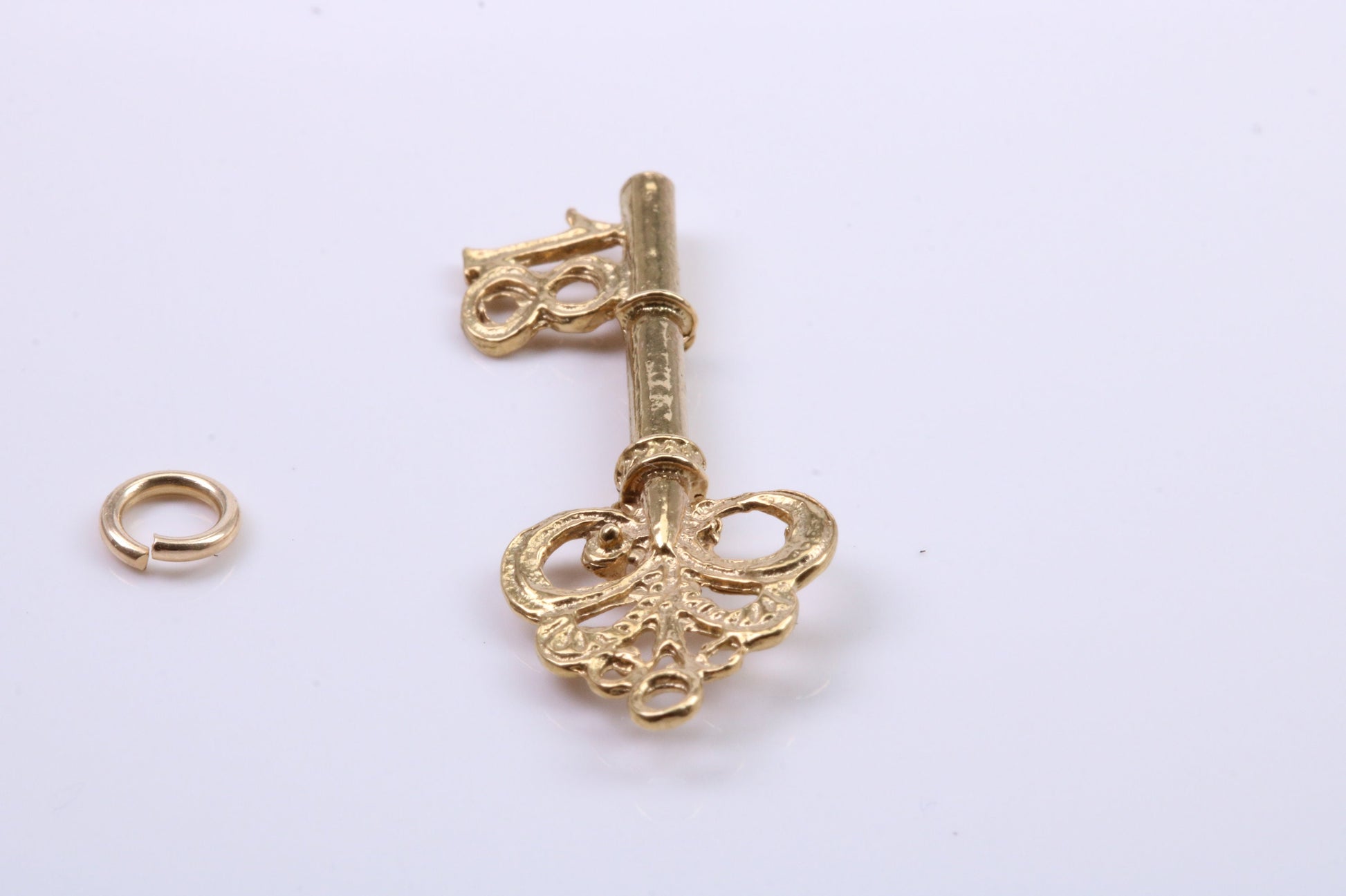 18th Birthday Key Charm, Traditional Charm, Made from Solid Yellow Gold, British Hallmarked, Complete with Attachment Link