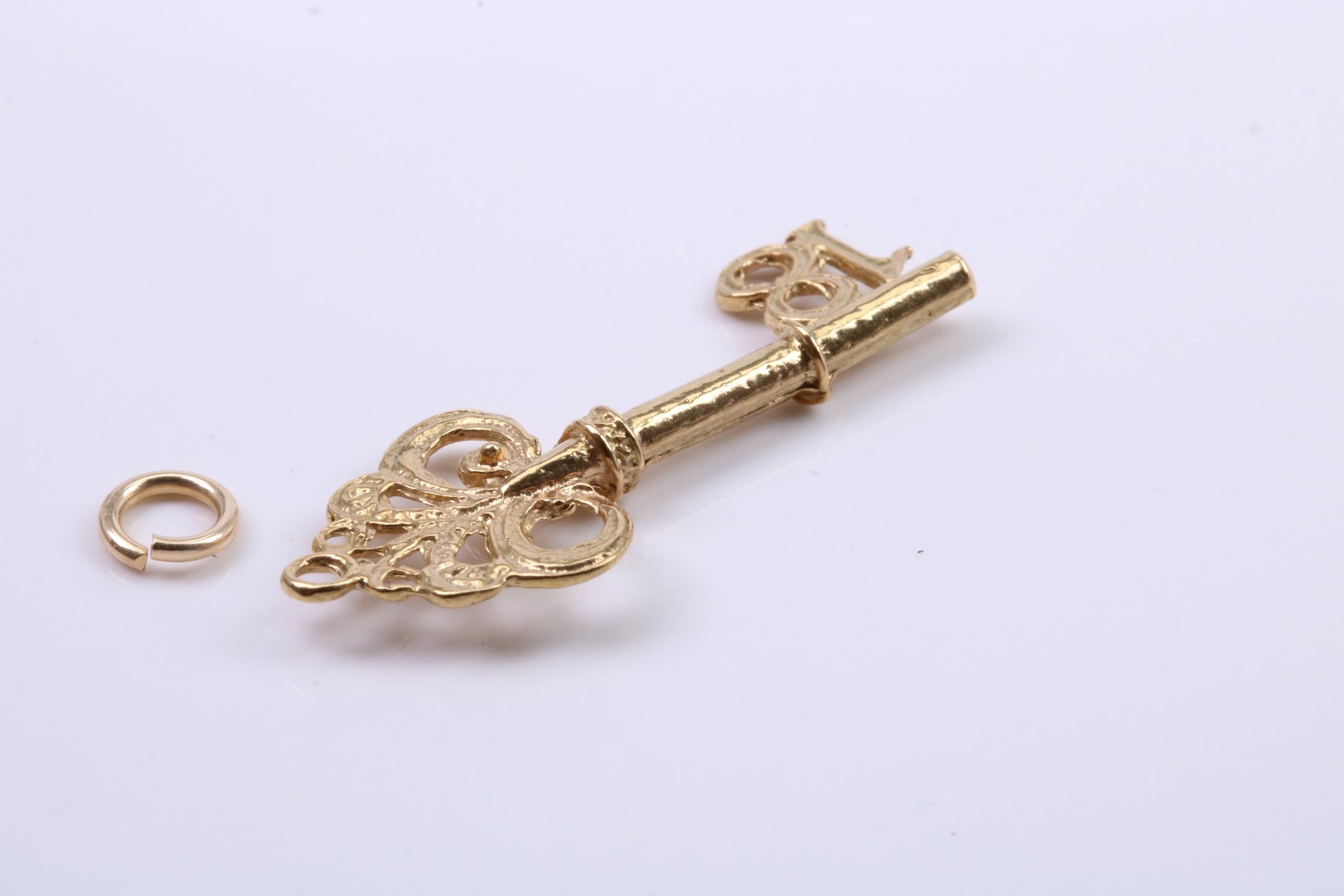 18th Birthday Key Charm, Traditional Charm, Made from Solid Yellow Gold, British Hallmarked, Complete with Attachment Link