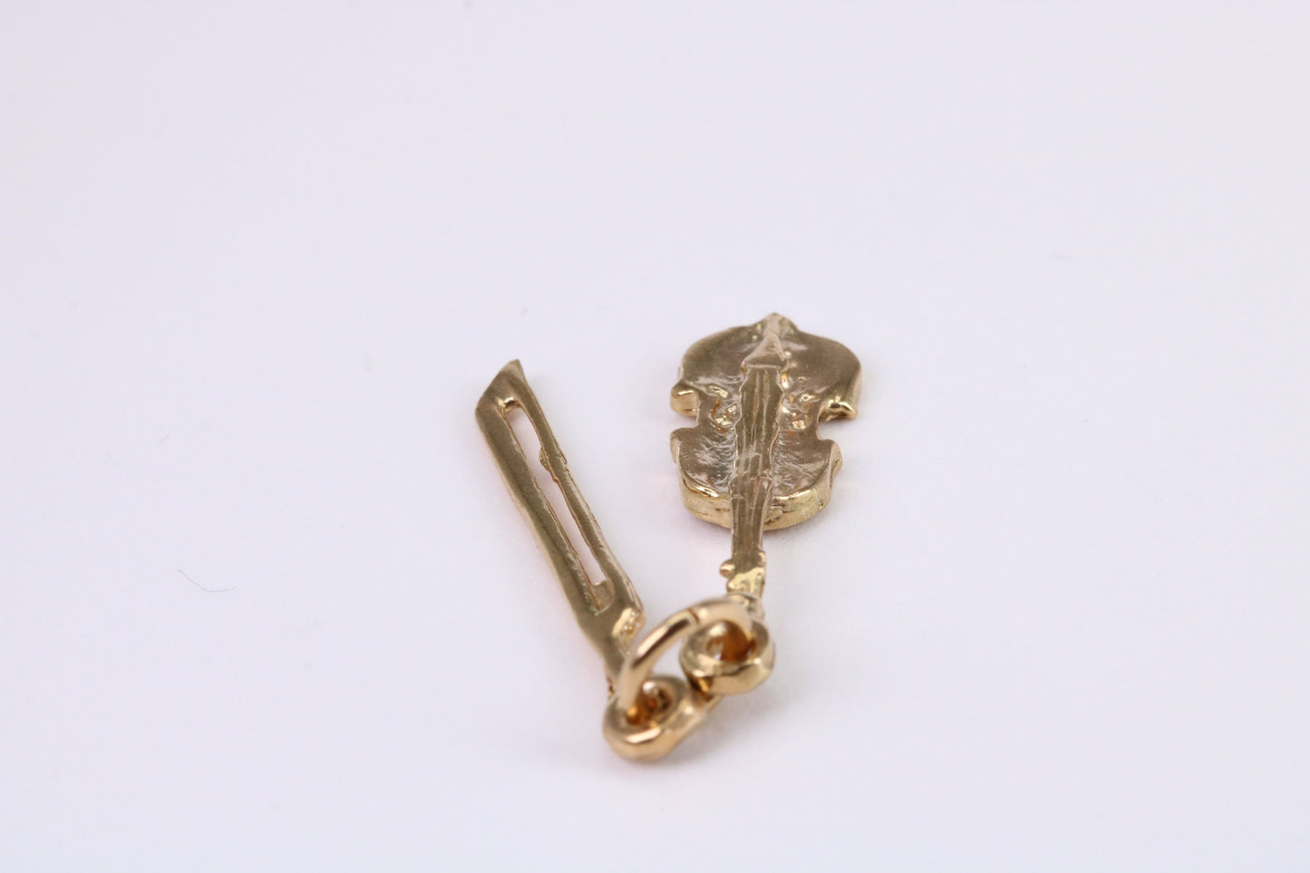 Violin Charm, Traditional Charm, Solid Yellow Gold, British Hallmarked, Complete with Attachment Link