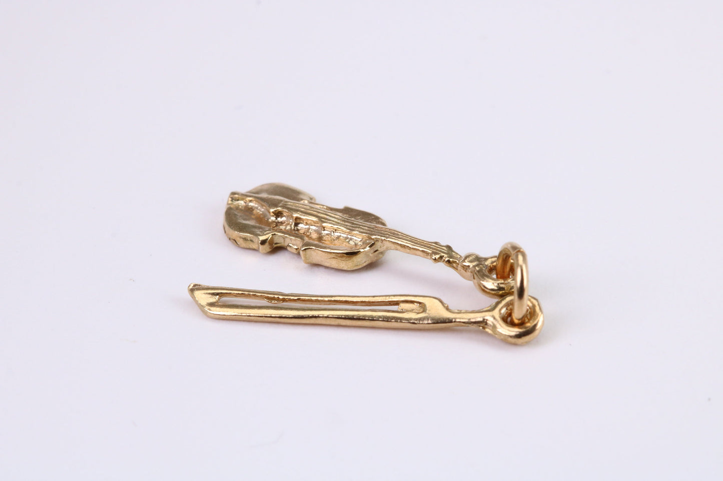 Violin Charm, Traditional Charm, Solid Yellow Gold, British Hallmarked, Complete with Attachment Link