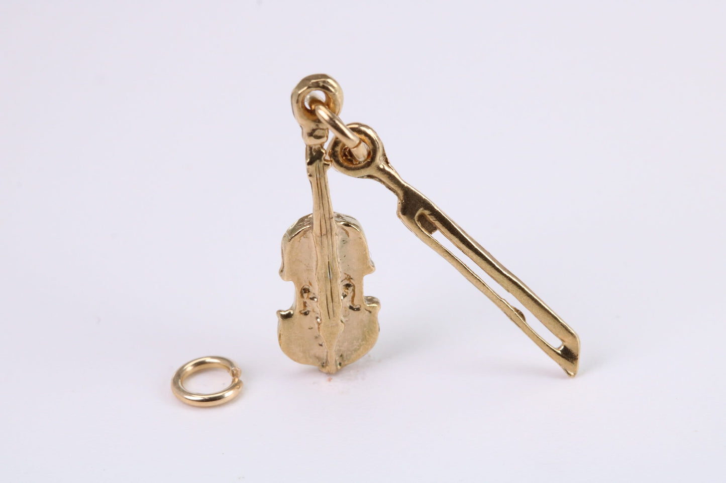 Violin Charm, Traditional Charm, Solid Yellow Gold, British Hallmarked, Complete with Attachment Link