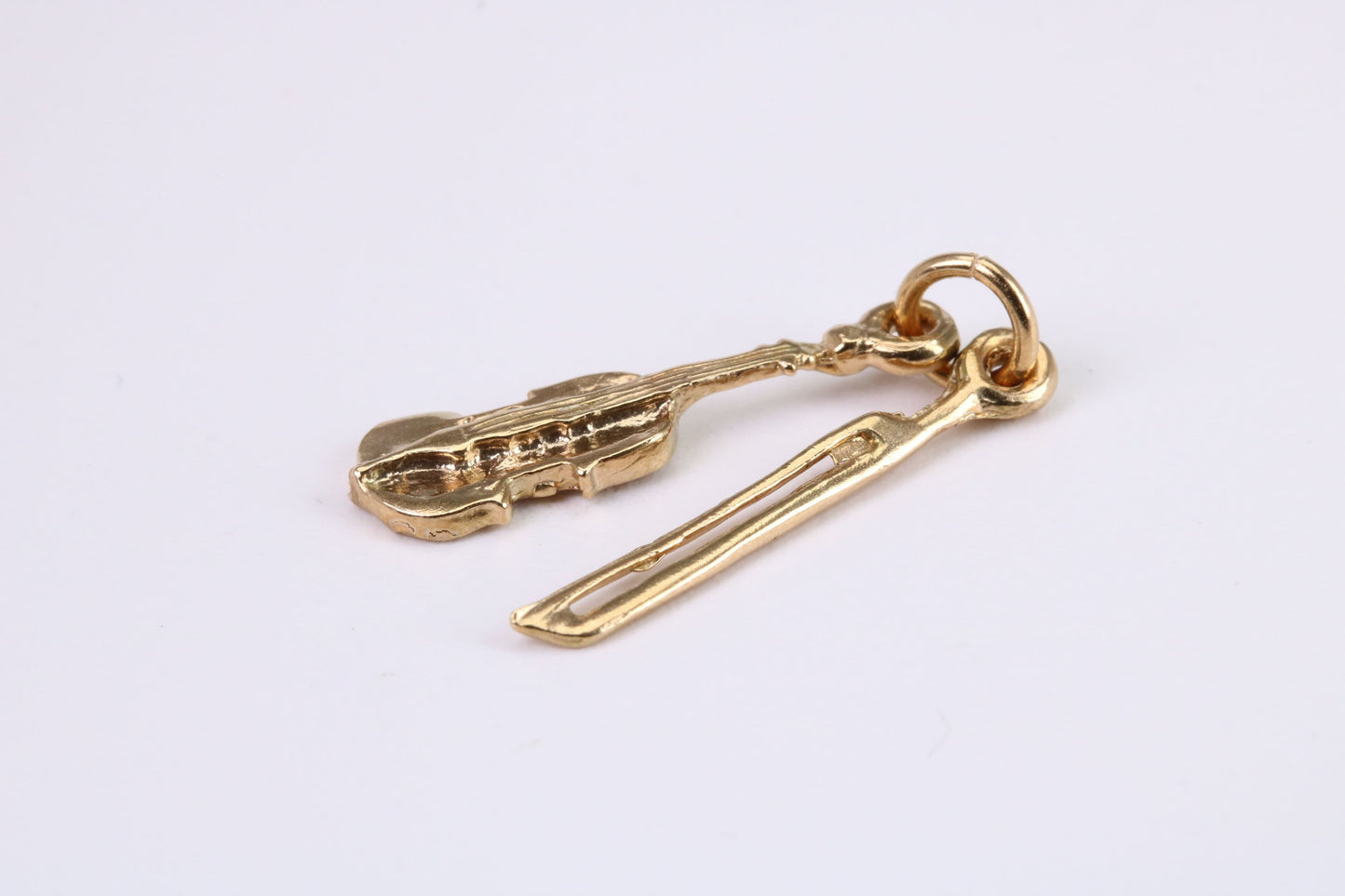 Violin Charm, Traditional Charm, Solid Yellow Gold, British Hallmarked, Complete with Attachment Link