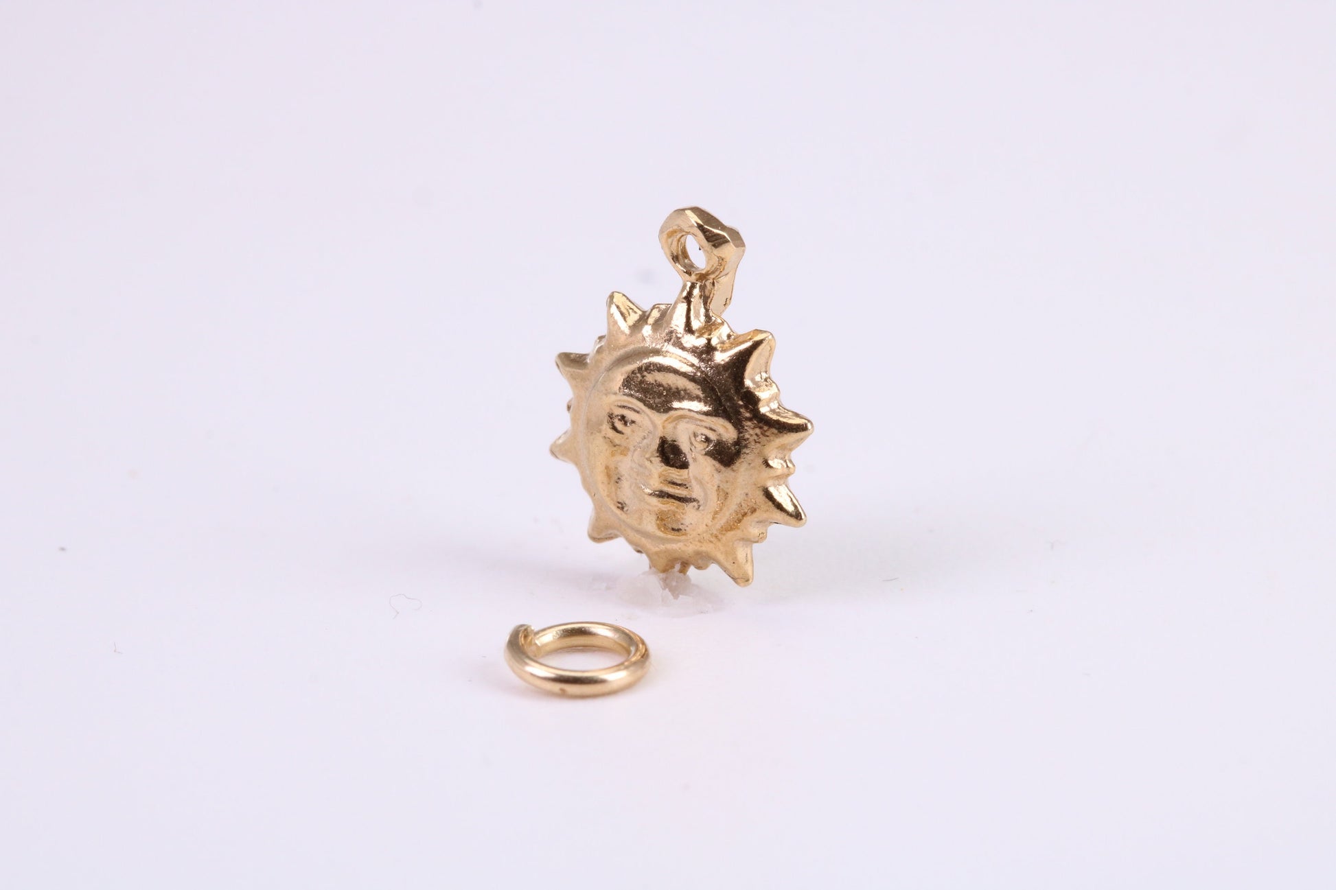 Sun Charm, Traditional Charm, Made from Solid 9ct Yellow Gold, British Hallmarked, Complete with Attachment Link