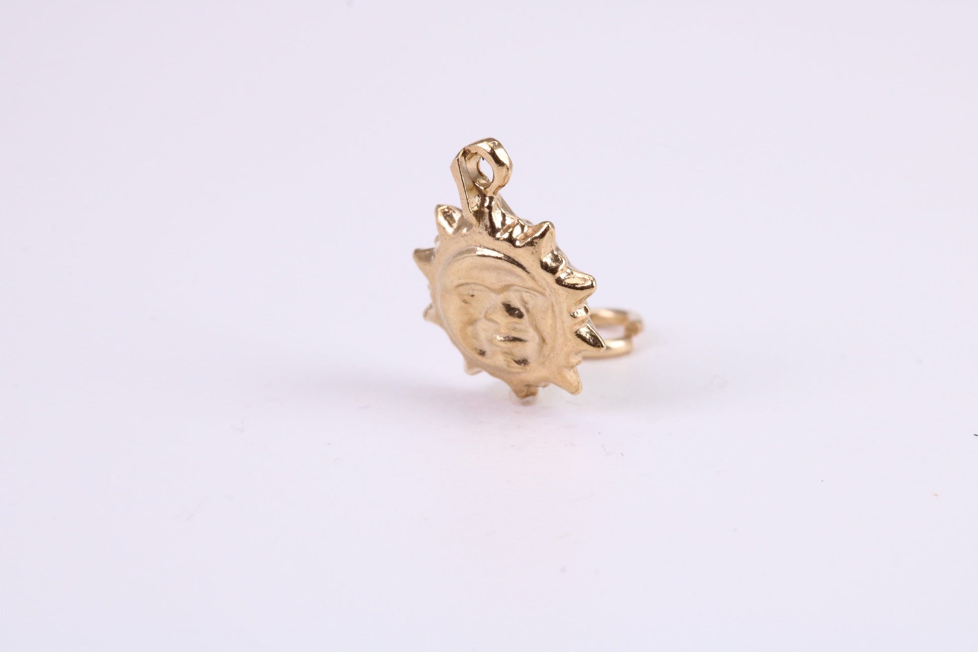 Sun Charm, Traditional Charm, Made from Solid 9ct Yellow Gold, British Hallmarked, Complete with Attachment Link
