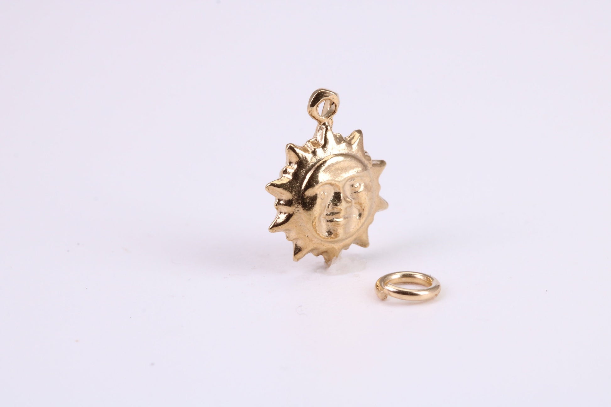 Sun Charm, Traditional Charm, Made from Solid 9ct Yellow Gold, British Hallmarked, Complete with Attachment Link