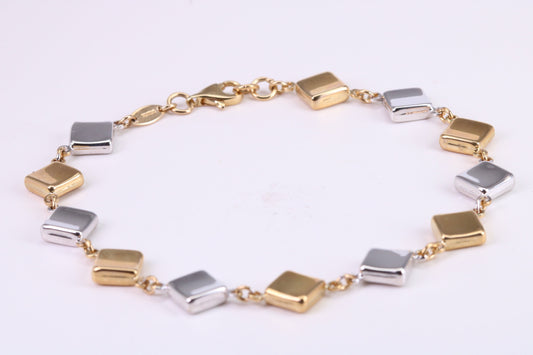 Square Link Bracelet, Made From Solid Yellow and White Gold, British Hallmarked, Luxury Gift Boxed