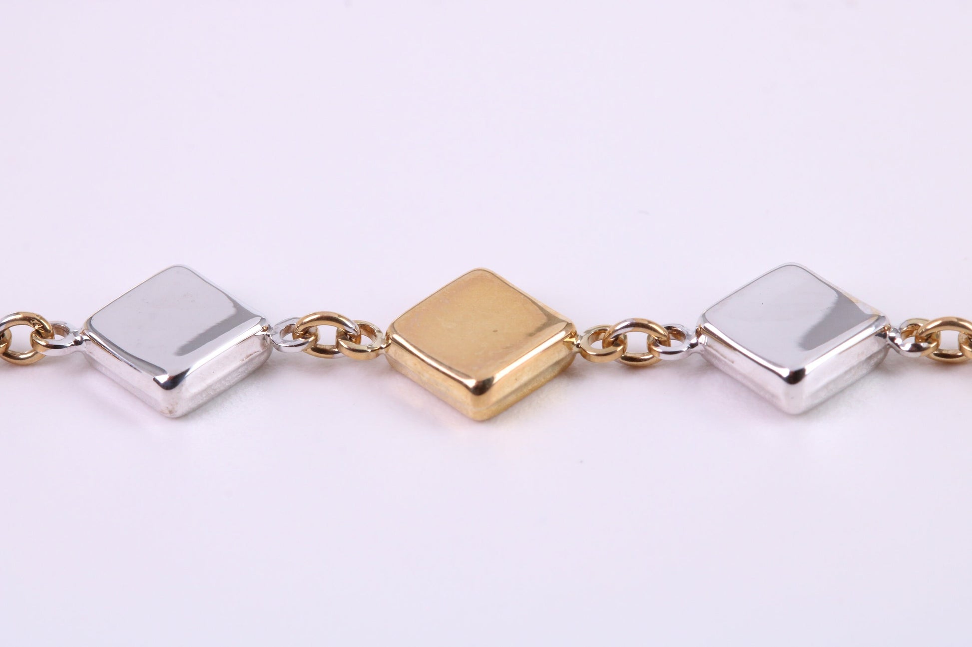 Square Link Bracelet, Made From Solid Yellow and White Gold, British Hallmarked, Luxury Gift Boxed