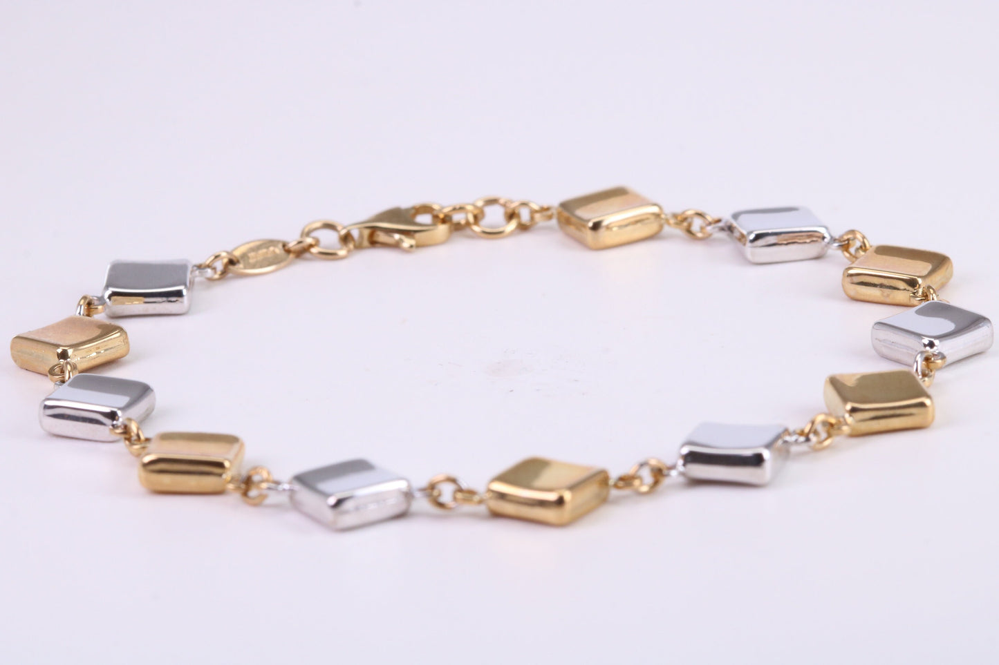 Square Link Bracelet, Made From Solid Yellow and White Gold, British Hallmarked, Luxury Gift Boxed