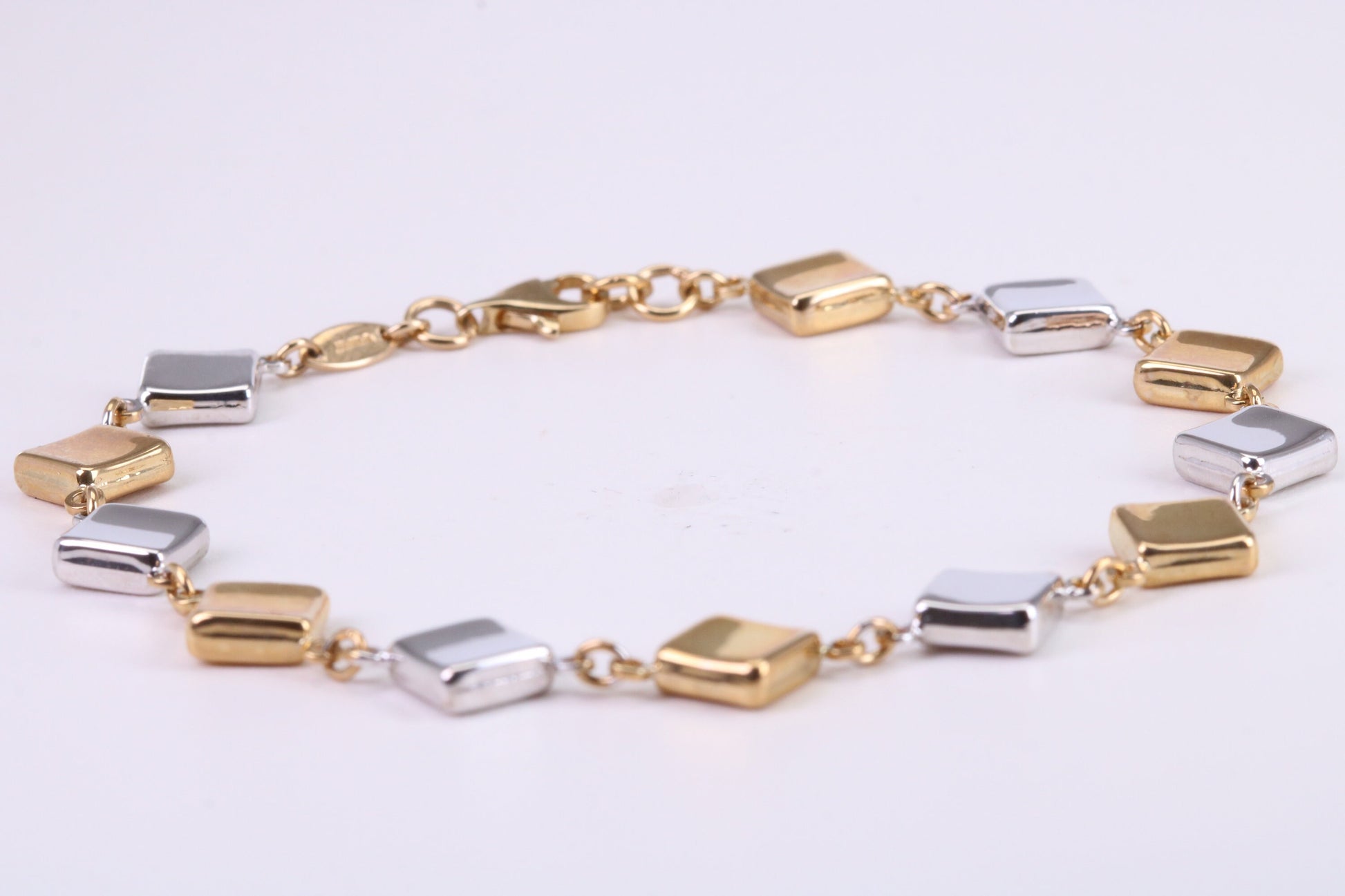 Square Link Bracelet, Made From Solid Yellow and White Gold, British Hallmarked, Luxury Gift Boxed