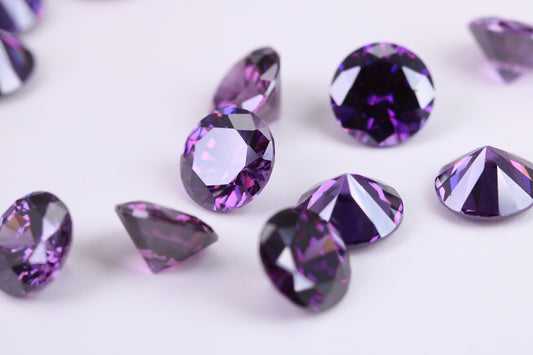 10 mm Round cut AAA Grade Amethyst Cubic Zirconia, Top Colour and Luster, Calibrated Sizing, Multi Pack Buying Options