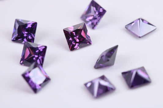 3mm Square cut AAA Grade Amethyst Cubic Zirconia, Top Colour and Luster, Calibrated Sizing, Multi Pack Buying Options