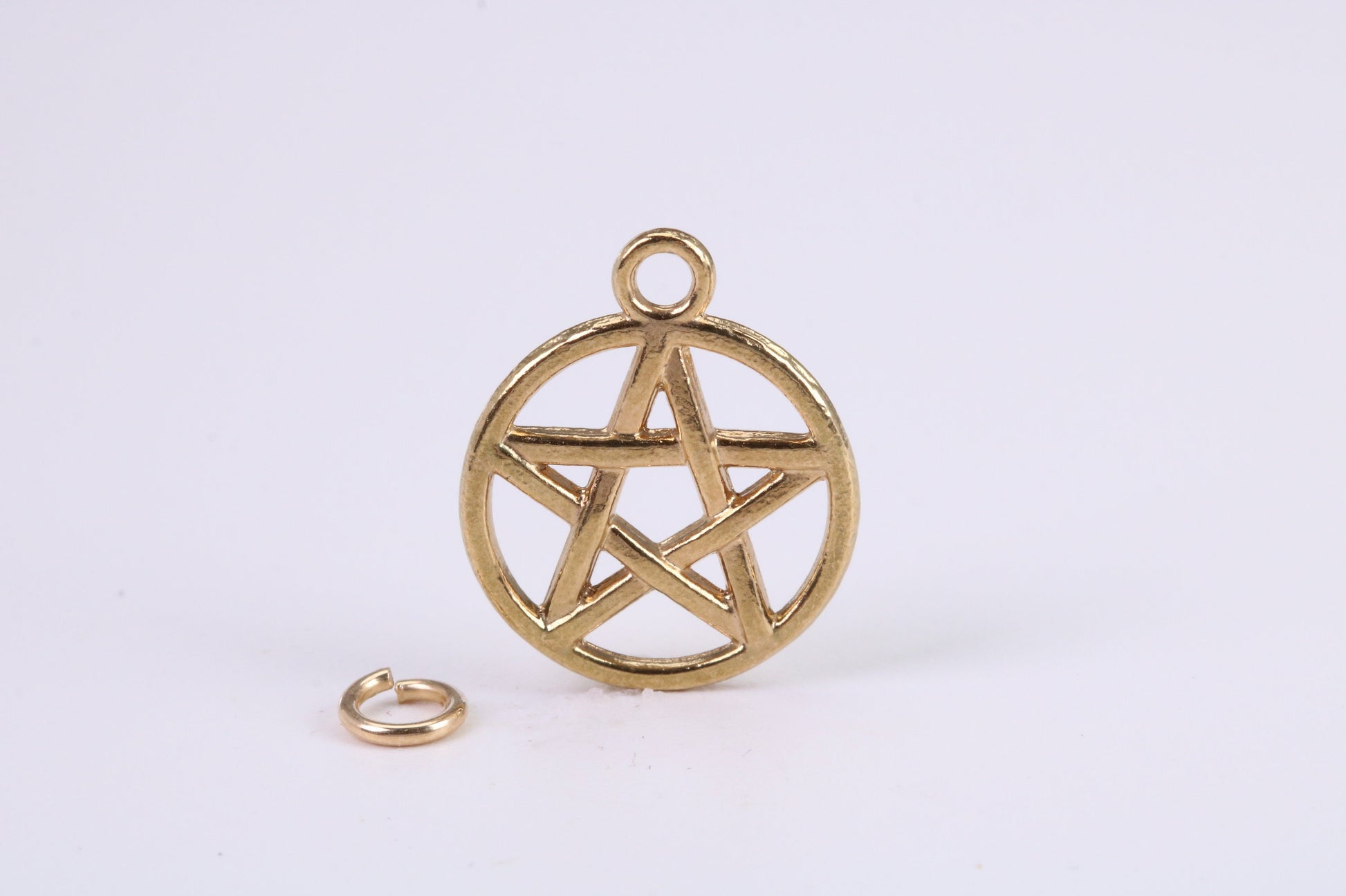 Gold Pentagram Pendant, measuring 22 mm round, Made from Solid cast 14K Yellow Gold with British Hallmark