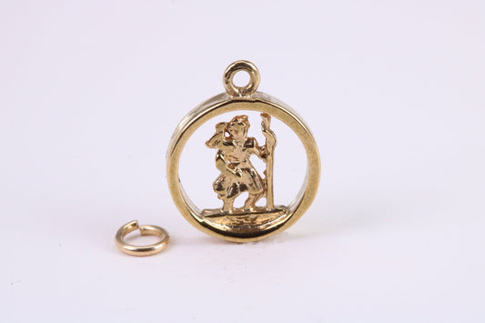 Round St Christopher Necklace Together with 18 Inch Long Chain, Made from Solid Yellow Gold, British Hallmark