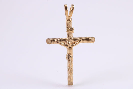 35 mm Long Gold Crucifix Necklace Together with 18 Inch Long Chain, Made from Solid Yellow Gold, British Hallmarked