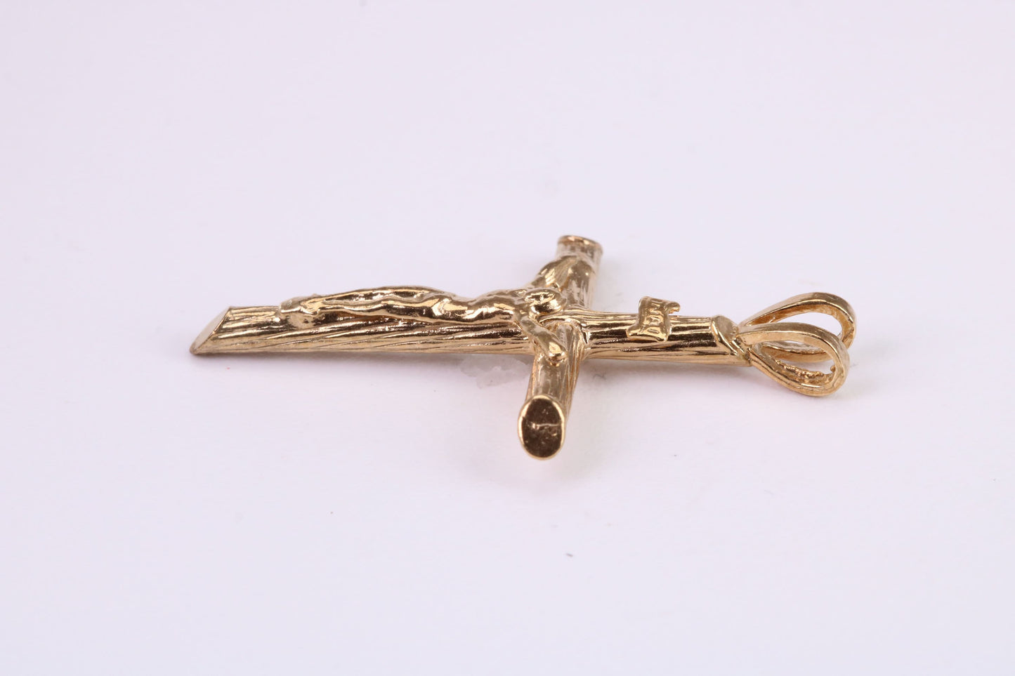 35 mm Long Gold Crucifix Necklace Together with 18 Inch Long Chain, Made from Solid Yellow Gold, British Hallmarked