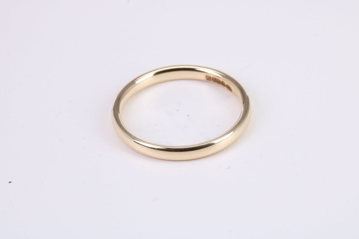 2 mm Wide Simple Comfort Court Profile Wedding Band, Made from Solid Yellow Gold, British Hallmarked