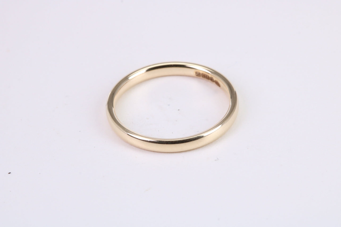 2 mm Wide Simple Comfort Court Profile Wedding Band, Made from Solid Yellow Gold, British Hallmarked