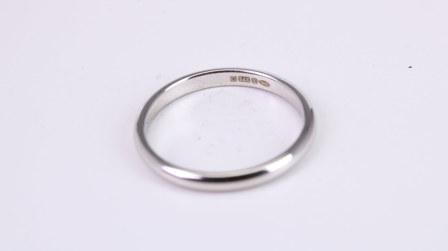 2 mm Wide Simple Traditional D Profile Wedding Band, Made from Solid White Gold, British Hallmarked