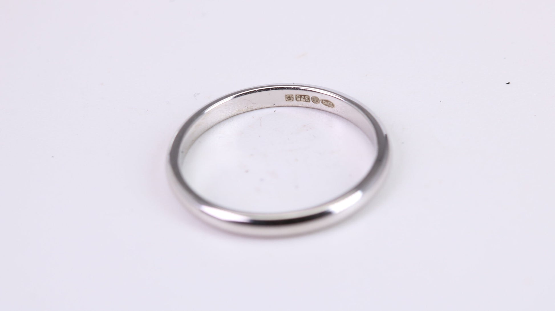 2 mm Wide Simple Traditional D Profile Wedding Band, Made from Solid White Gold, British Hallmarked
