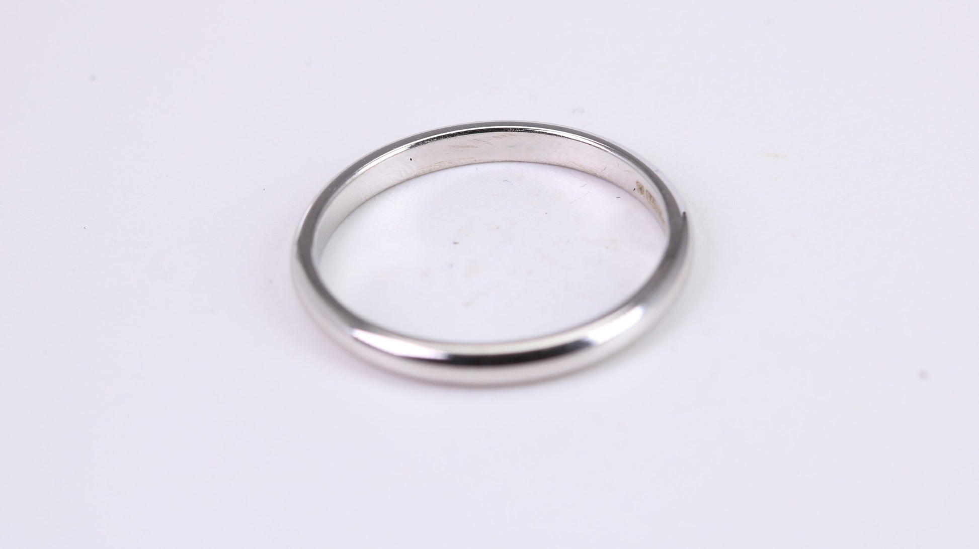 2 mm Wide Simple Traditional D Profile Wedding Band, Made from Solid White Gold, British Hallmarked