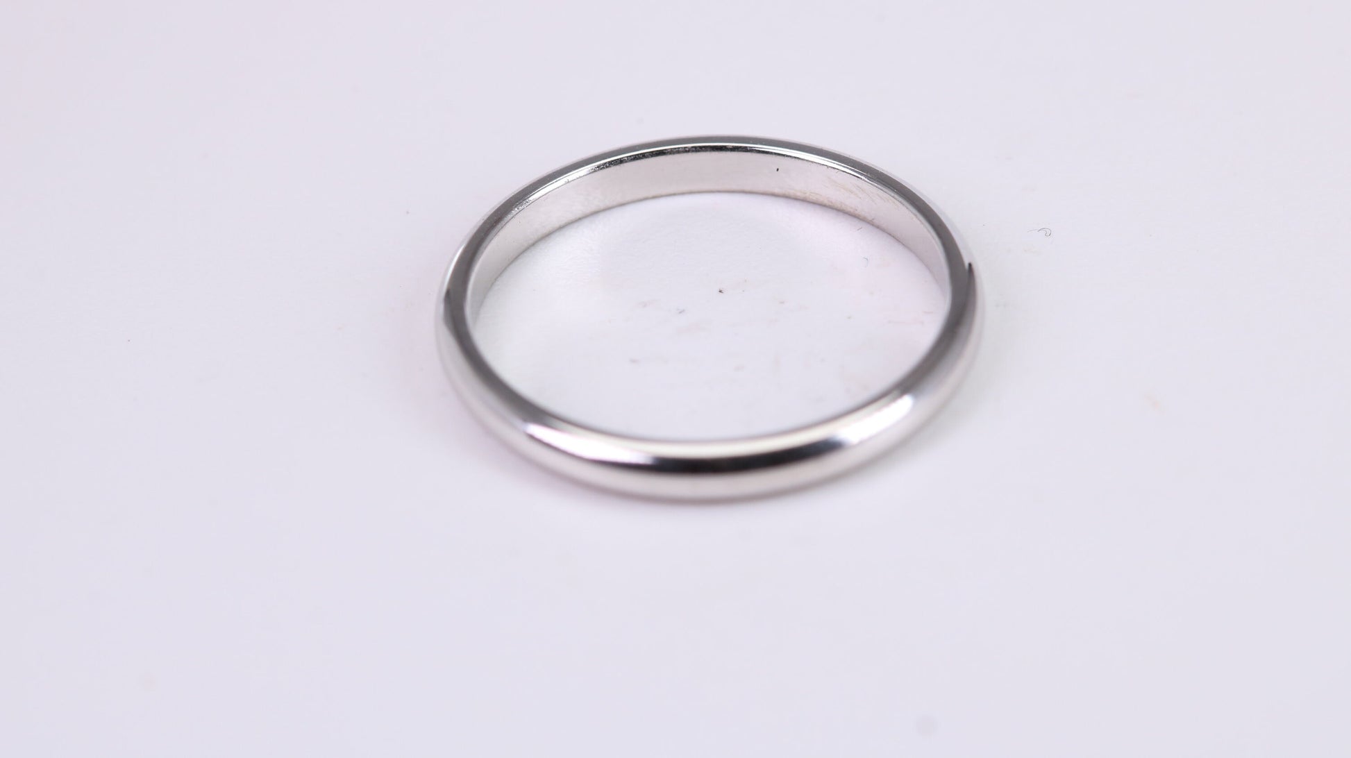 2 mm Wide Simple Traditional D Profile Wedding Band, Made from Solid White Gold, British Hallmarked