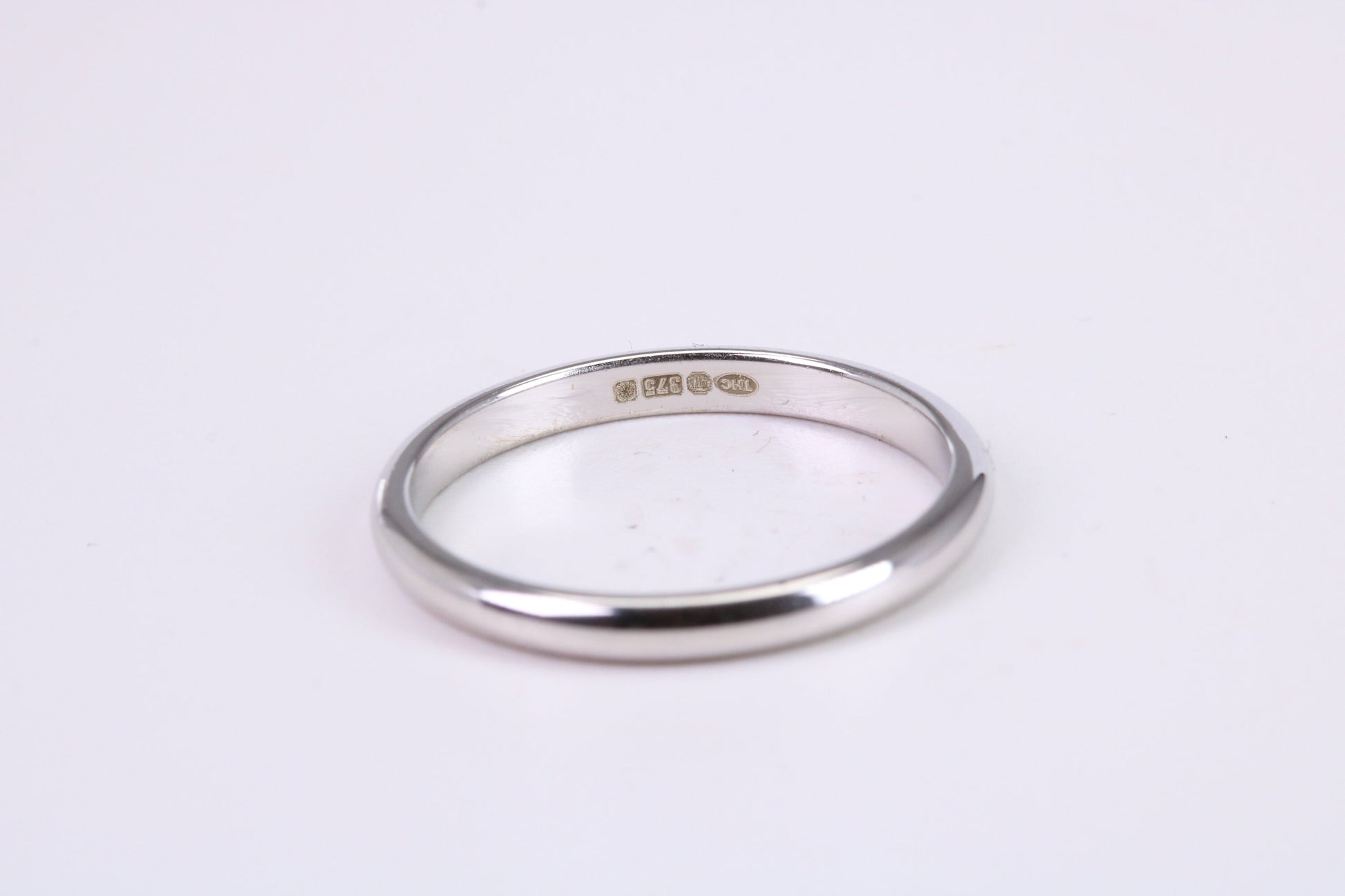 2 mm Wide Simple Traditional D Profile Wedding Band, Made from Solid White Gold, British Hallmarked