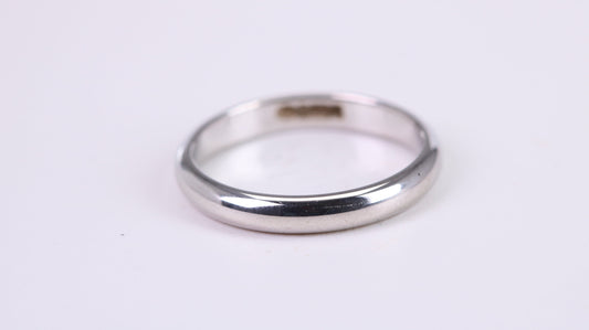 2.50 mm Wide Simple Traditional D Profile Wedding Band, Made from Solid White Gold, British Hallmarked