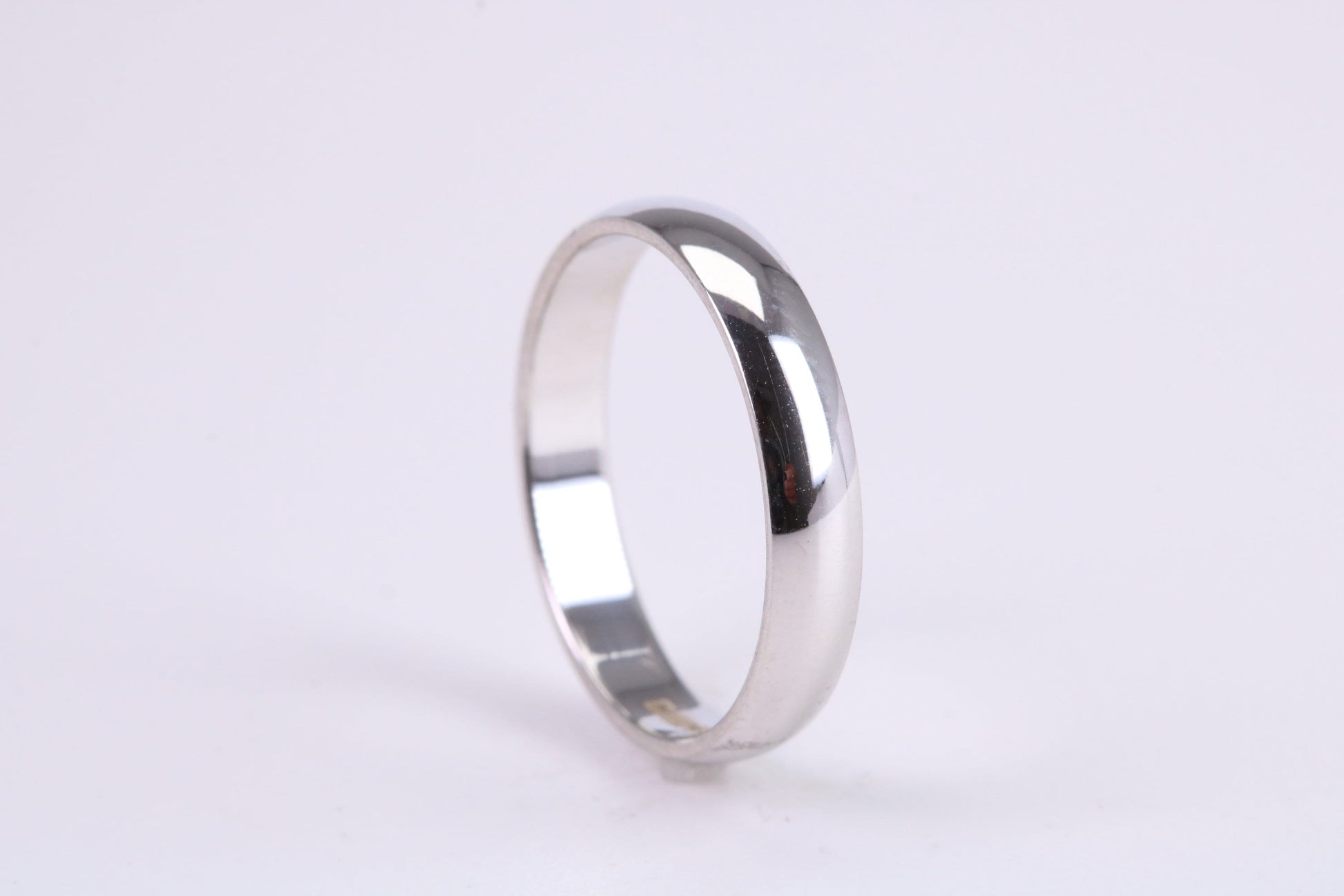 3 mm Wide Simple Traditional D Profile Wedding Band, Made from Solid White Gold, British Hallmarked