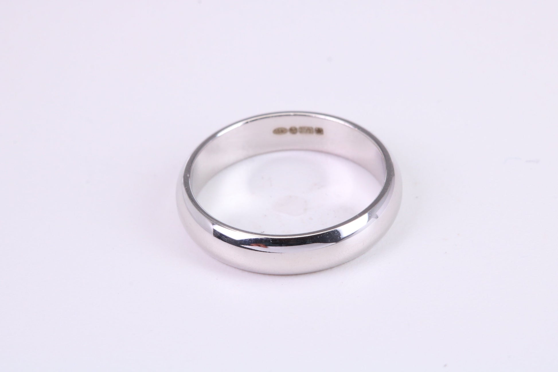 4 mm Wide Simple Traditional D Profile Wedding Band, Made from Solid White Gold, British Hallmarked