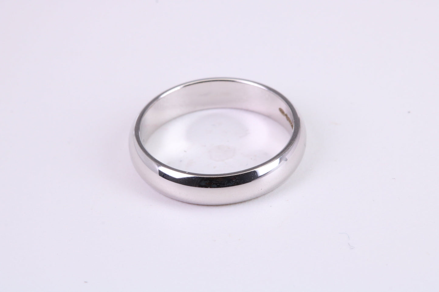 4 mm Wide Simple Traditional D Profile Wedding Band, Made from Solid White Gold, British Hallmarked