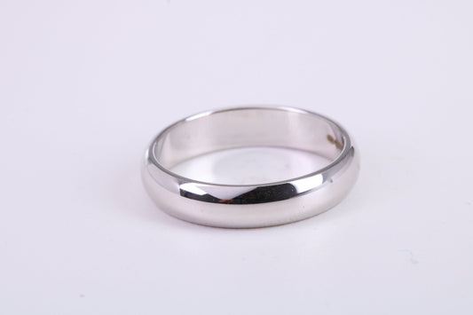 4 mm Wide Simple Traditional D Profile Wedding Band, Made from Solid White Gold, British Hallmarked