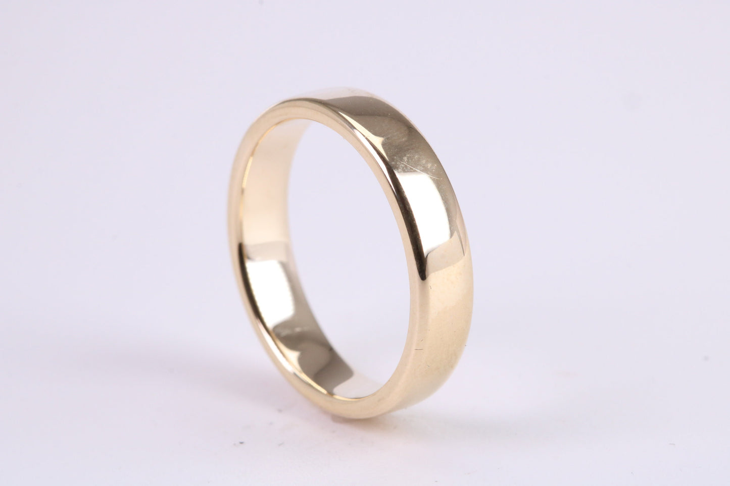 4 mm Wide Simple Comfort Court Profile Wedding Band, Made from Solid Yellow Gold, British Hallmarked