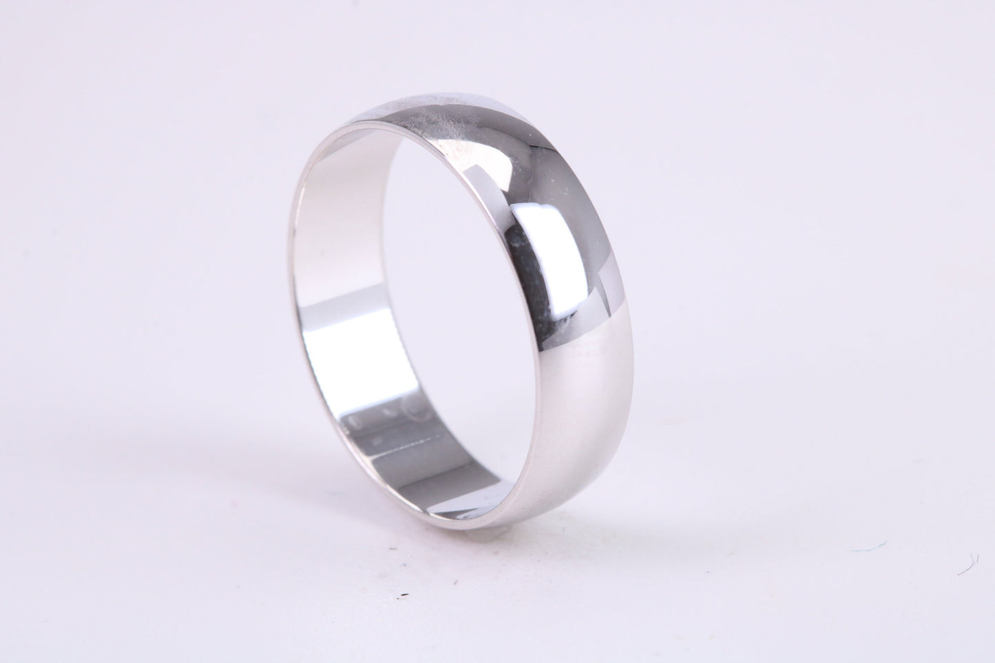 5 mm Wide Simple Traditional D Profile Wedding Band, Made from Solid White Gold, British Hallmarked