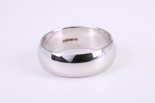 7 mm Wide Simple Traditional D Profile Wedding Band, Made from Solid White Gold, British Hallmarked