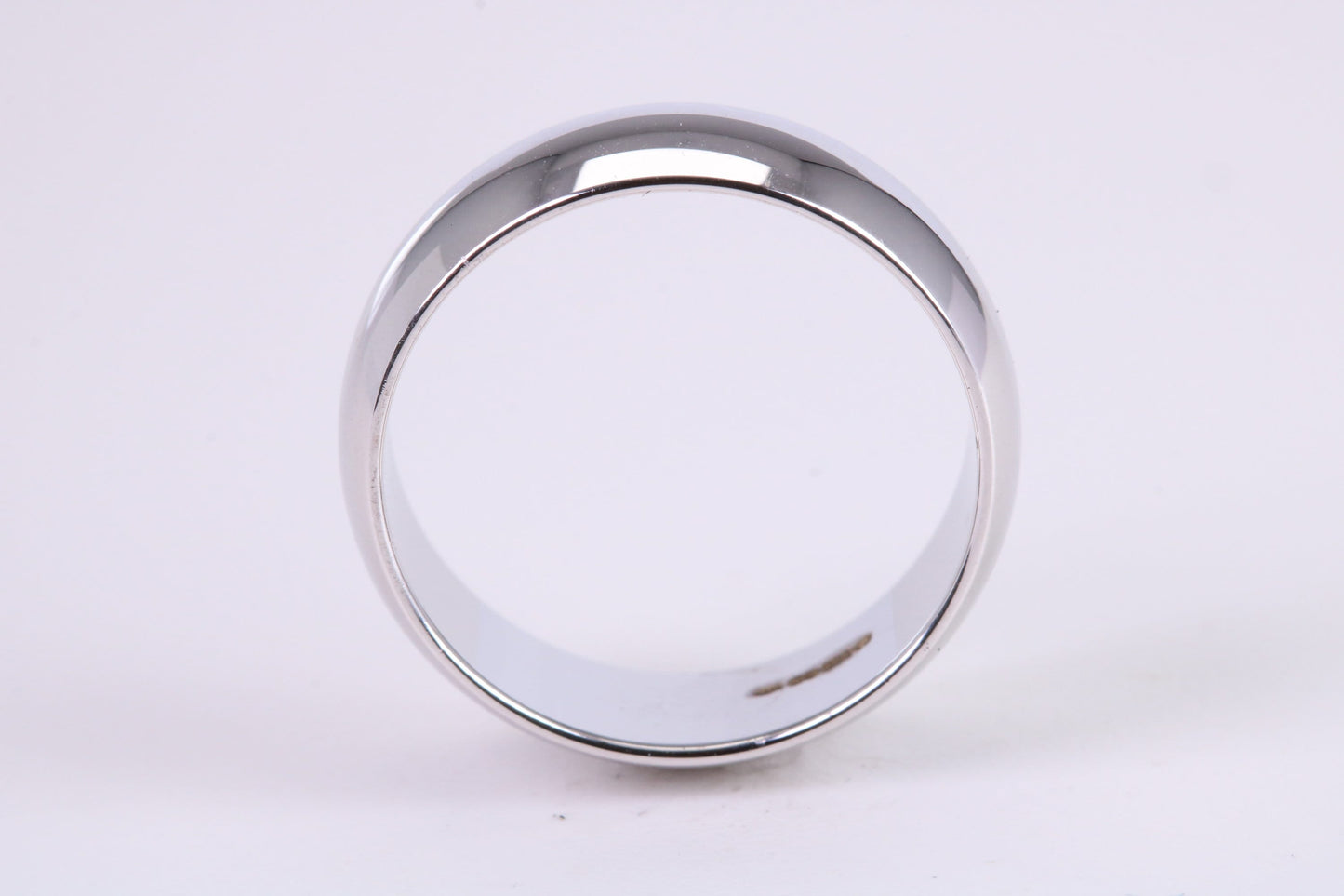 7 mm Wide Simple Traditional D Profile Wedding Band, Made from Solid White Gold, British Hallmarked