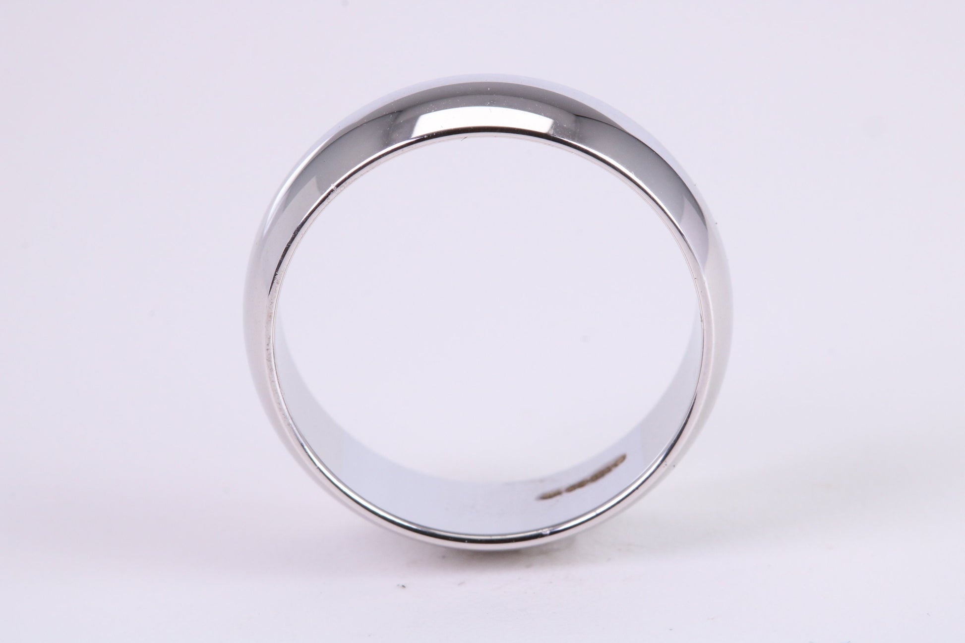7 mm Wide Simple Traditional D Profile Wedding Band, Made from Solid White Gold, British Hallmarked