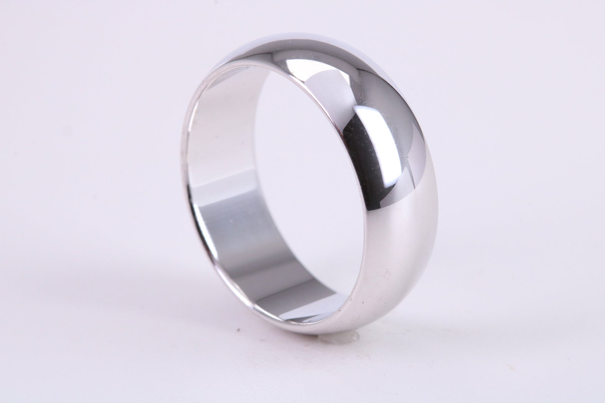 7 mm Wide Simple Traditional D Profile Wedding Band, Made from Solid White Gold, British Hallmarked
