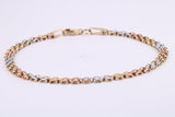 Three Tone Link Bracelet, Made From Solid Yellow, Rose and White Gold, British Hallmarked, Luxury Gift Boxed