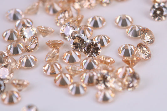 Round cut AAA Grade Champagne Cubic Zirconia, Top Colour and Luster, Choice of Sizes, Calibrated Sizing, Multi Packs