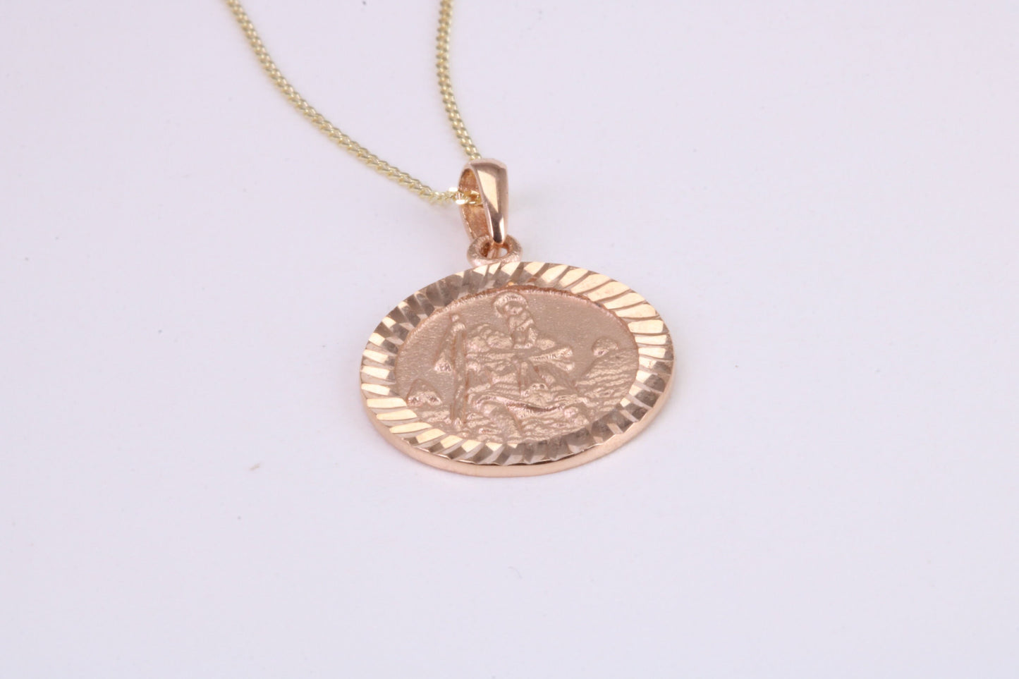 St Christopher Necklace Together with 18 Inch Long Chain, Made from Solid Yellow Gold, British Hallmark