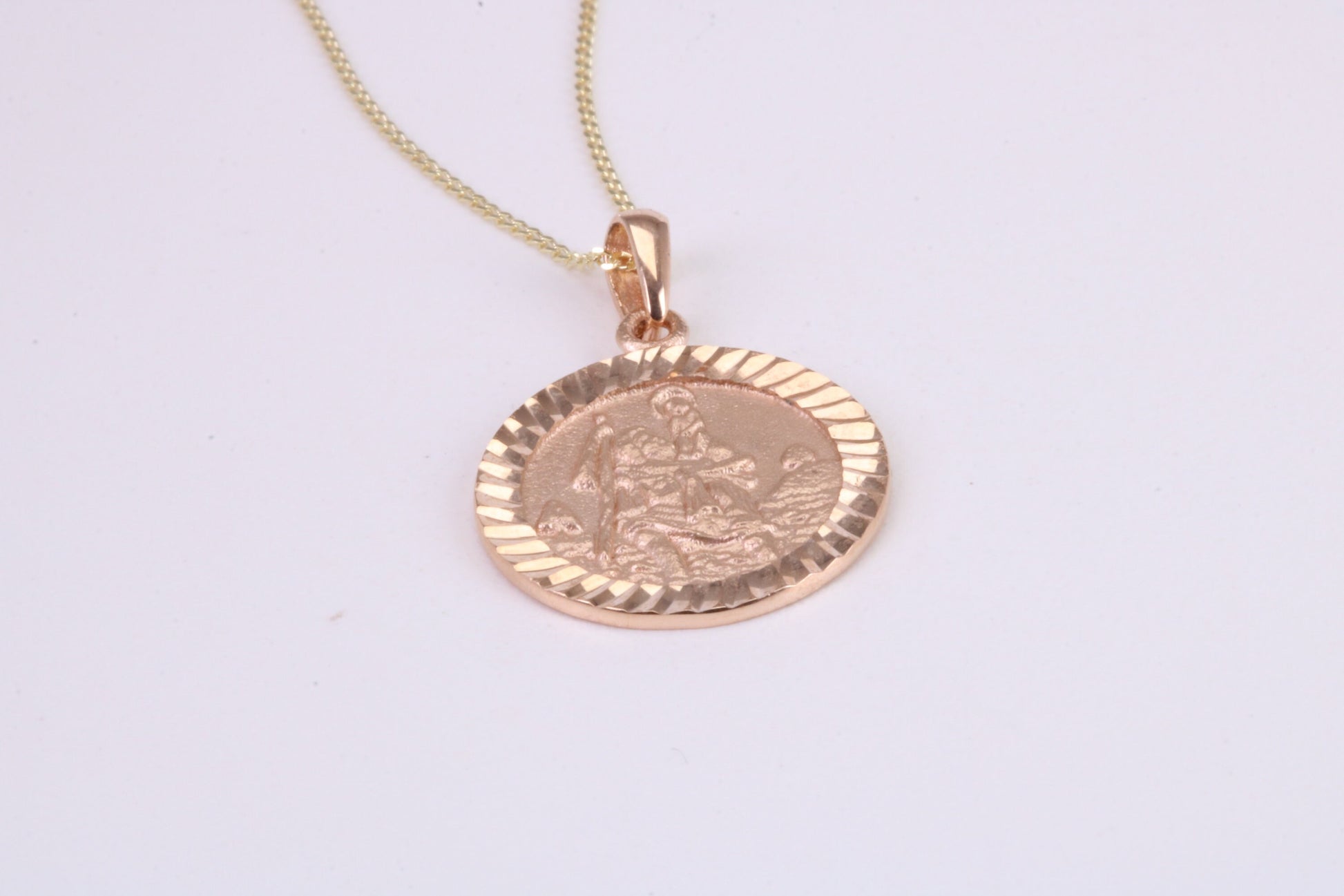 St Christopher Necklace Together with 18 Inch Long Chain, Made from Solid Yellow Gold, British Hallmark