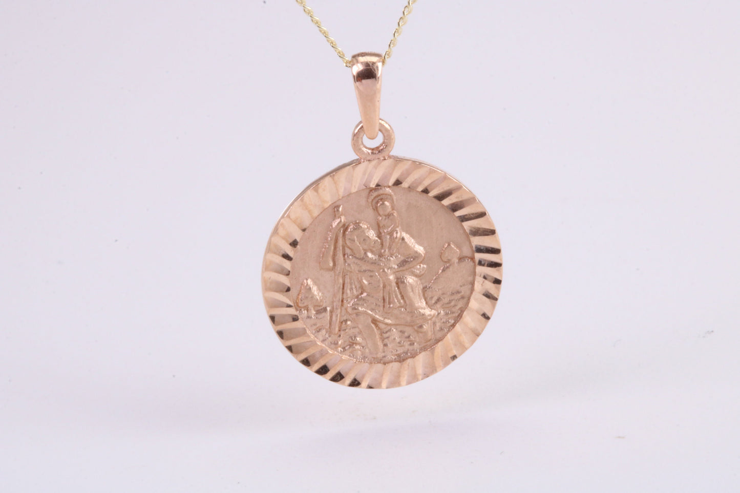 St Christopher Necklace Together with 18 Inch Long Chain, Made from Solid Yellow Gold, British Hallmark